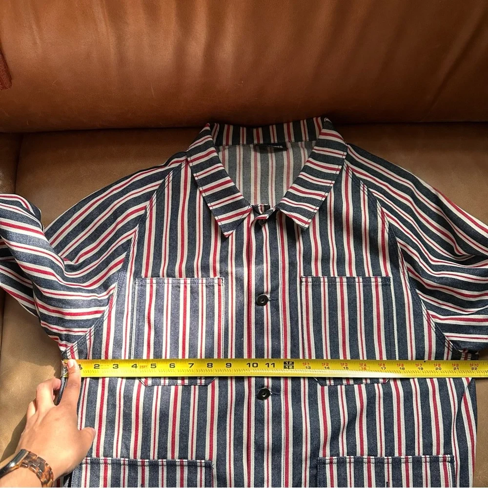 PLEASURES striped chore jacket over shirt shacket denim red printed graphic - Picture 7 of 11